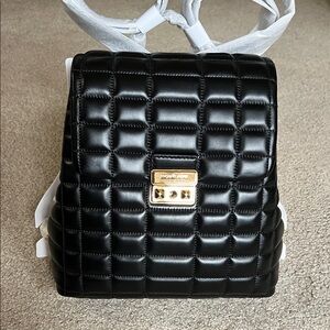 Michael Kors Tribeca Black Quilted Leather Backpack with Gold Hardware